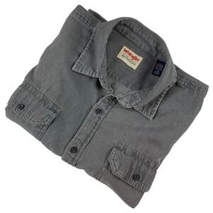 Wrangler Authentics Mens Gray Long Sleeve Button Down Cotton Work Shirt Large L